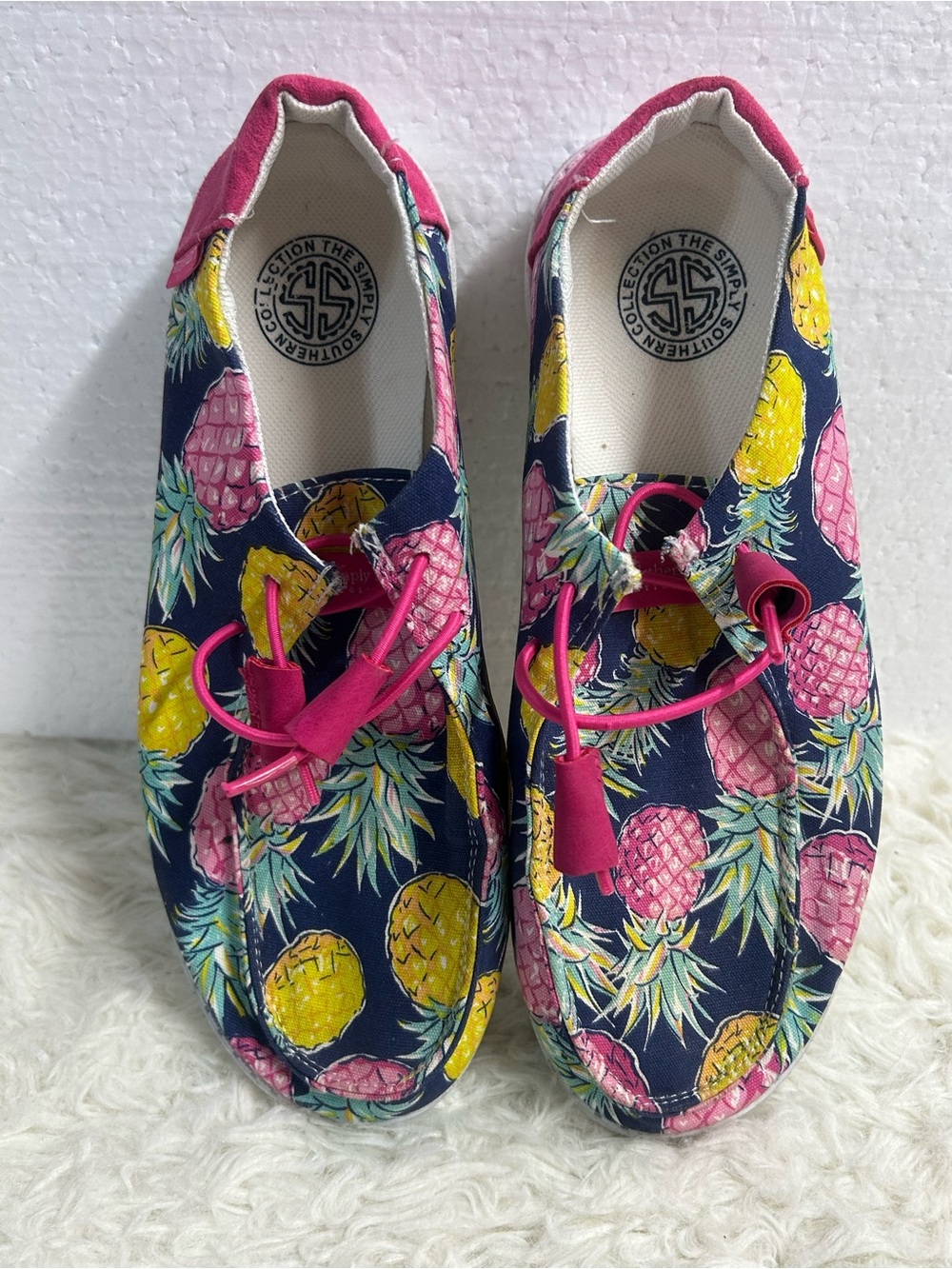 Simply Southern Navy Pineapple Slip-On Sneakers with Pink & Yellow Accents